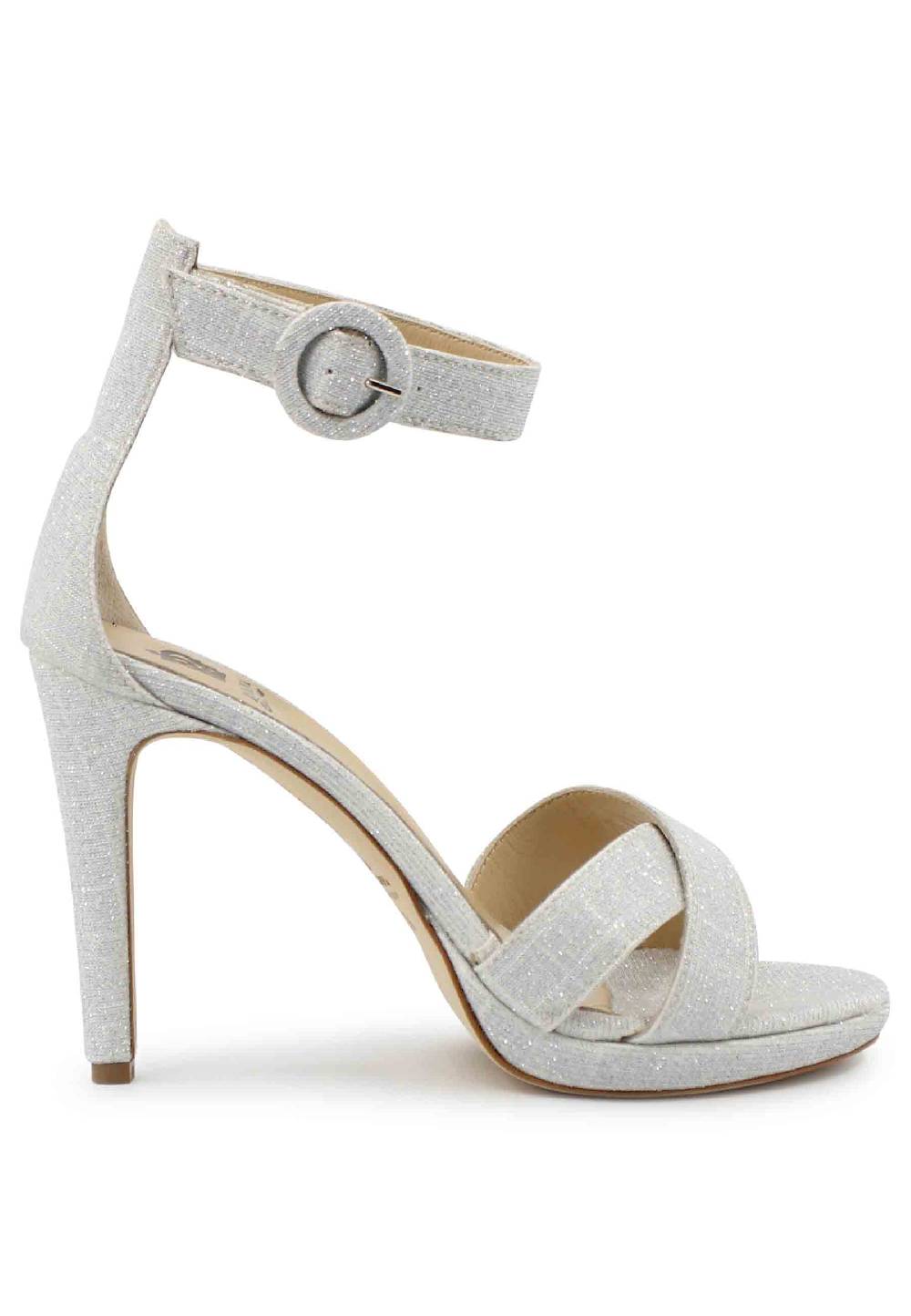 L'ARIANNA Sandali DS1507 donna in tessuto off white con tacco alto e cinturino alla caviglia