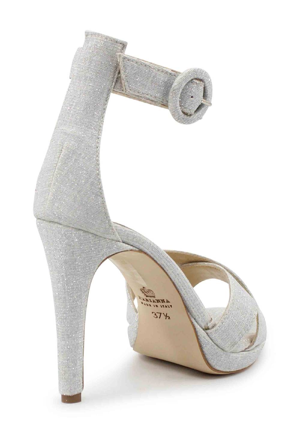 L'ARIANNA Sandali DS1507 donna in tessuto off white con tacco alto e cinturino alla caviglia In Vendita