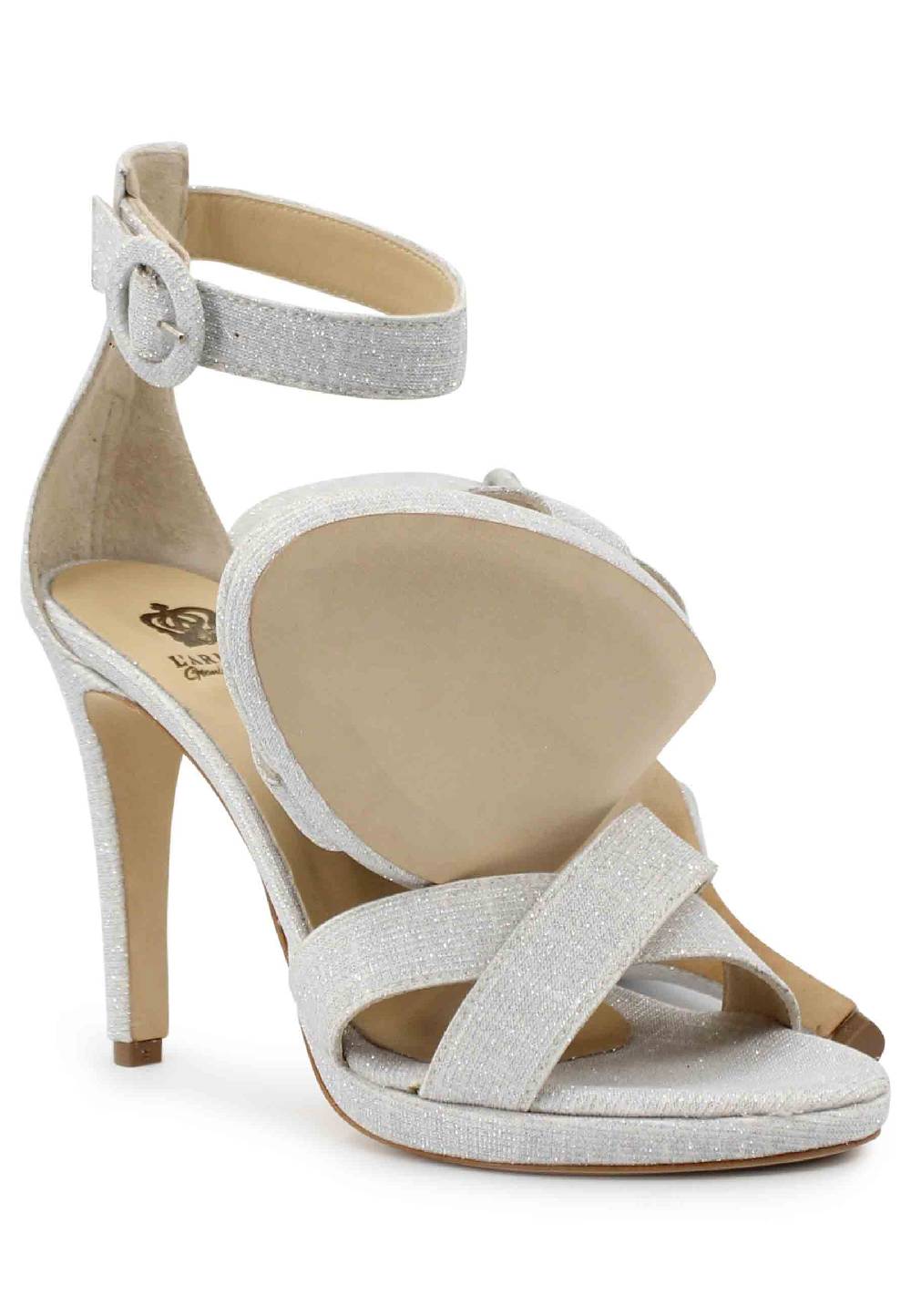 L'ARIANNA Sandali DS1507 donna in tessuto off white con tacco alto e cinturino alla caviglia In Vendita