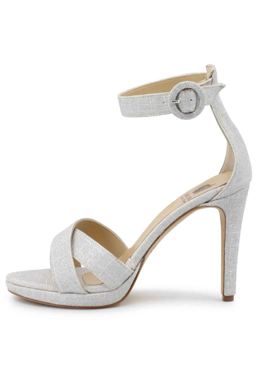 L'ARIANNA Sandali DS1507 donna in tessuto off white con tacco alto e cinturino alla caviglia In Vendita