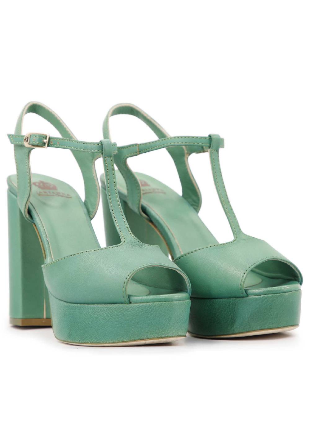 L'ARIANNA Sandali ds7010 donna in pelle verde con cinturino tacco alto e plateau Saldi