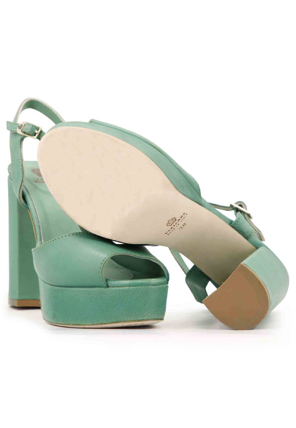 L'ARIANNA Sandali ds7010 donna in pelle verde con cinturino tacco alto e plateau Saldi