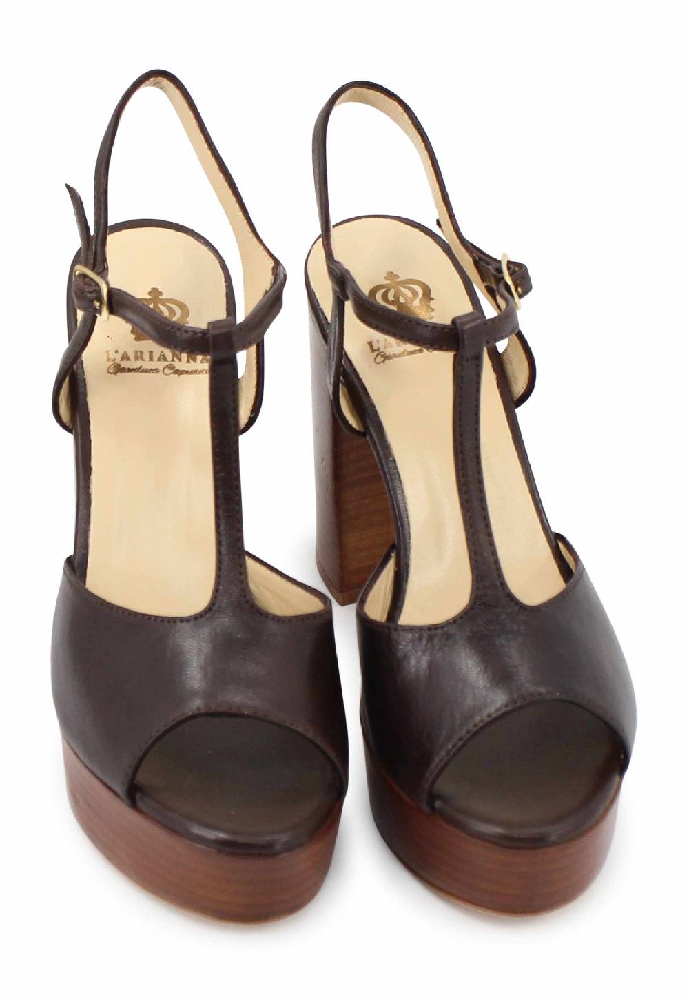 L'ARIANNA Sandali ds7010 donna in pelle testa di moro con cinturino tacco alto e plateau Offerte