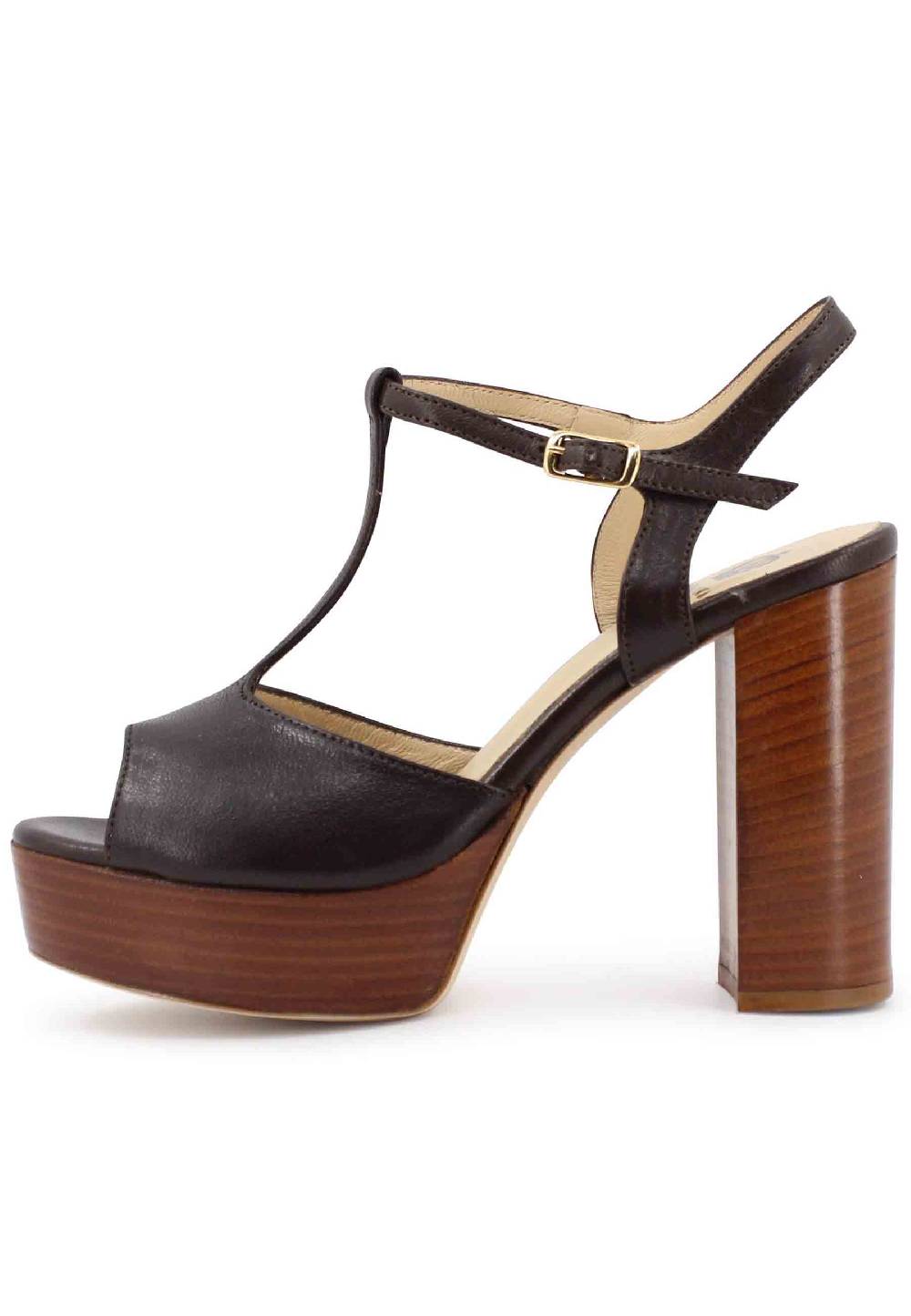 L'ARIANNA Sandali ds7010 donna in pelle testa di moro con cinturino tacco alto e plateau Offerte