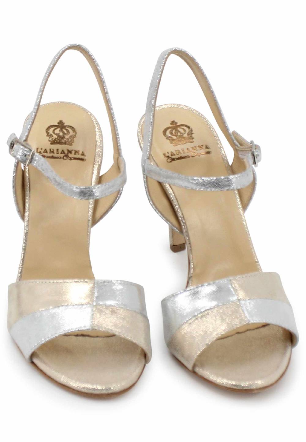 L'ARIANNA Sandali ds1643 da donna in pelle laminata argento con tacco alto e cinturino alla caviglia Hotsell
