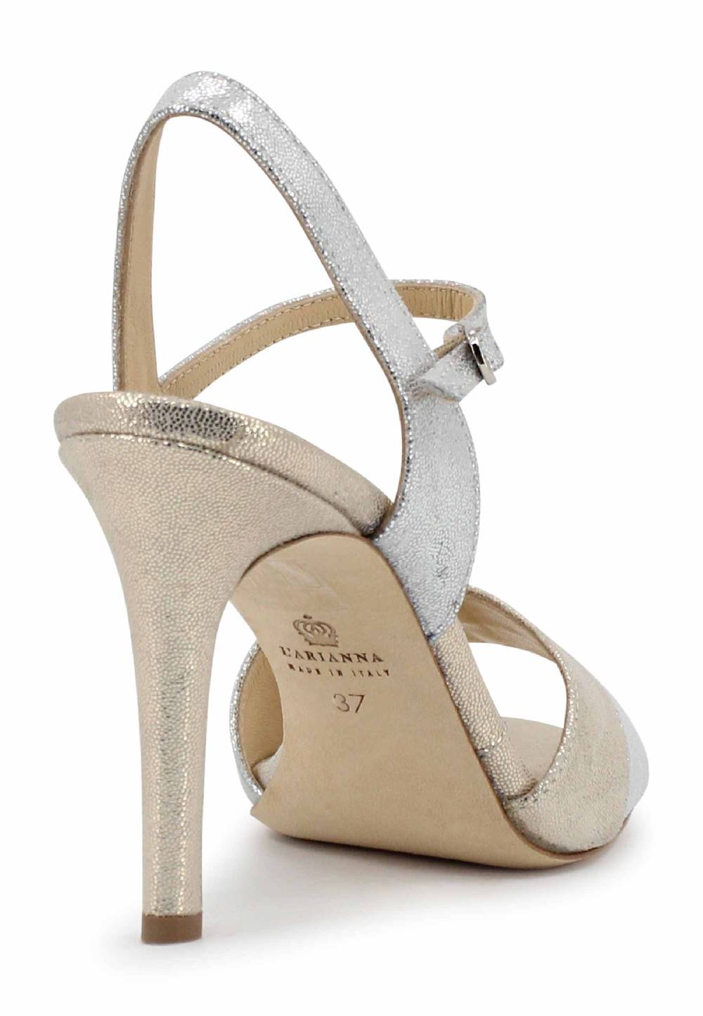 L'ARIANNA Sandali ds1643 da donna in pelle laminata argento con tacco alto e cinturino alla caviglia Hotsell