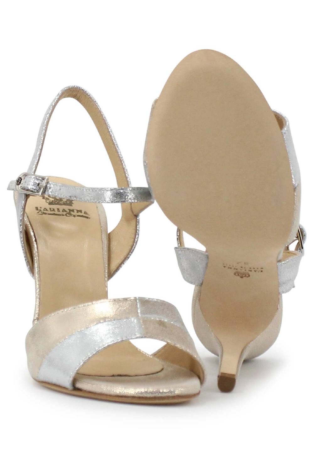 L'ARIANNA Sandali ds1643 da donna in pelle laminata argento con tacco alto e cinturino alla caviglia Hotsell