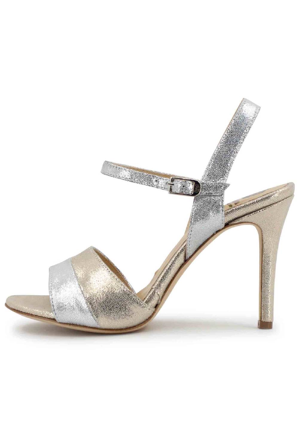 L'ARIANNA Sandali ds1643 da donna in pelle laminata argento con tacco alto e cinturino alla caviglia Hotsell