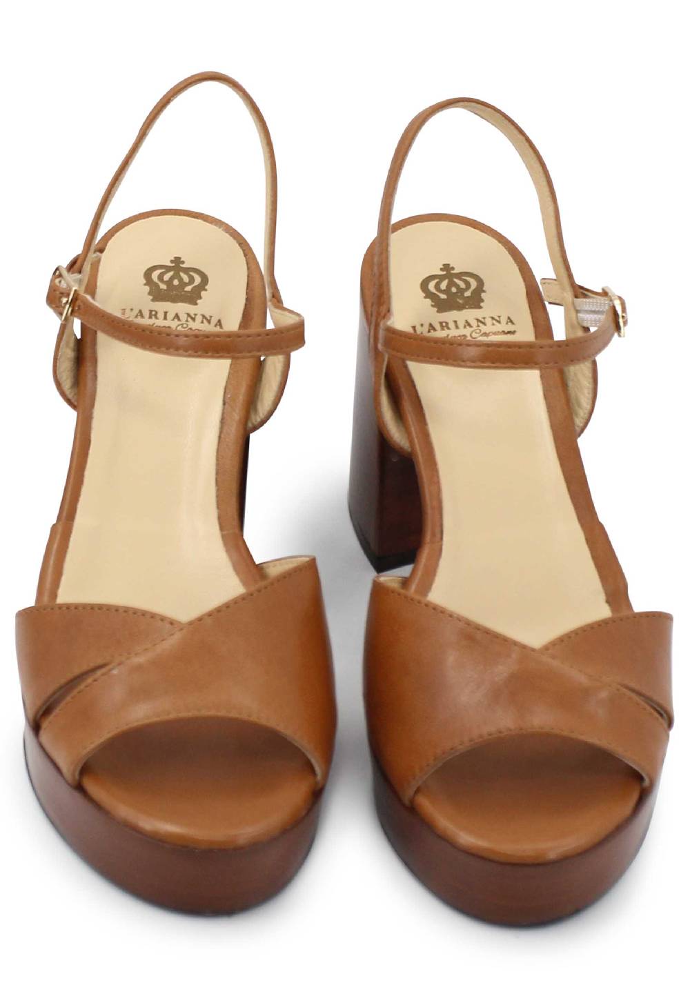 L'ARIANNA Sandali DS1639 donna in pelle cuoio con cinturino e tacco e plateau in cuoio Vendita Calda