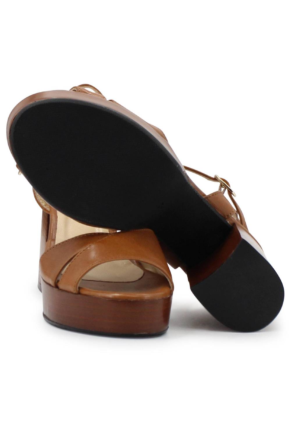 L'ARIANNA Sandali DS1639 donna in pelle cuoio con cinturino e tacco e plateau in cuoio Vendita Calda