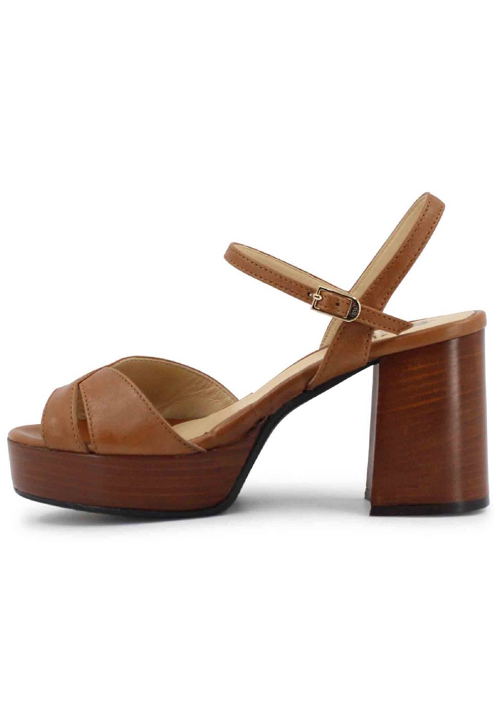 L'ARIANNA Sandali DS1639 donna in pelle cuoio con cinturino e tacco e plateau in cuoio Vendita Calda