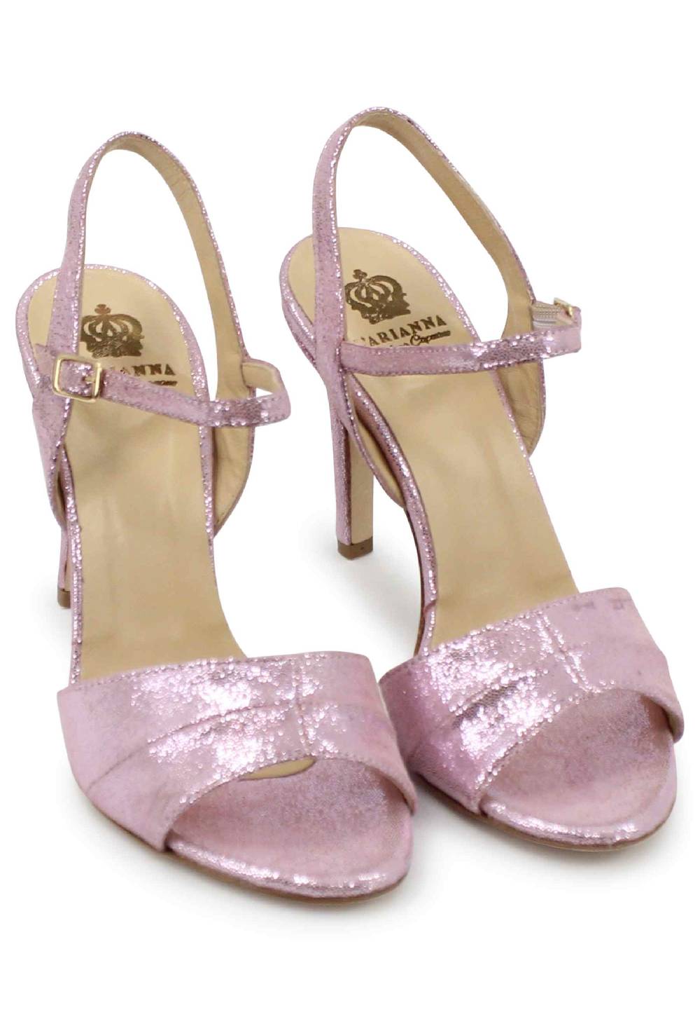 L'ARIANNA Sandali ds1643 da donna in pelle laminata rosa con tacco alto e cinturino alla caviglia Vendita Economica