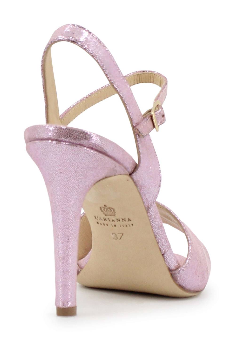L'ARIANNA Sandali ds1643 da donna in pelle laminata rosa con tacco alto e cinturino alla caviglia Vendita Economica