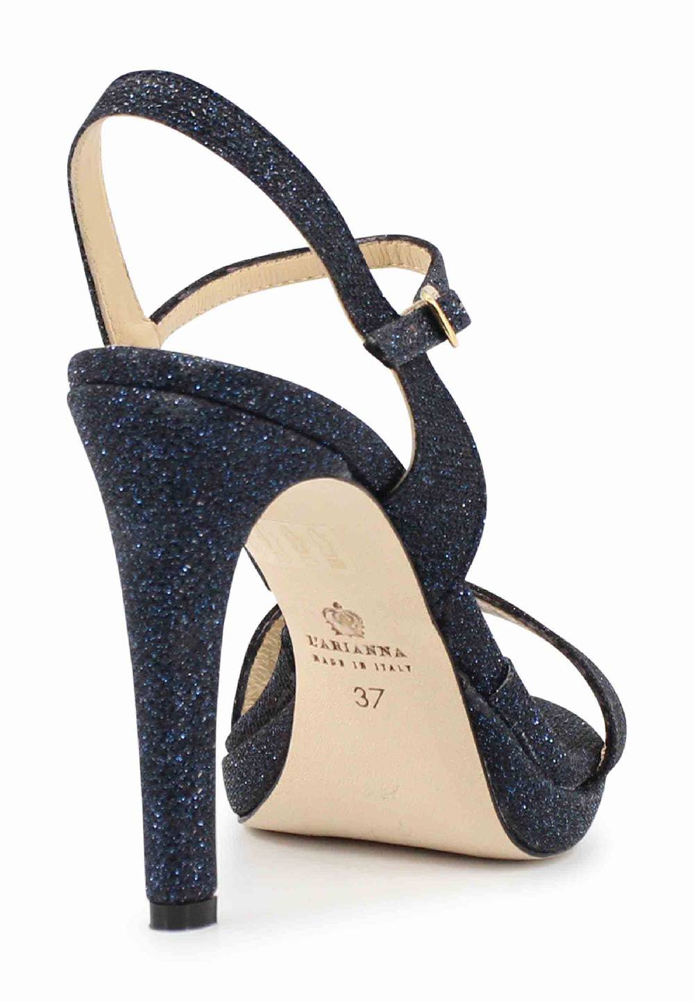 L'ARIANNA Sandali ds7054 donna in glitter blu con tacco alto e cinturino alla caviglia Saldi Di Fabbrica
