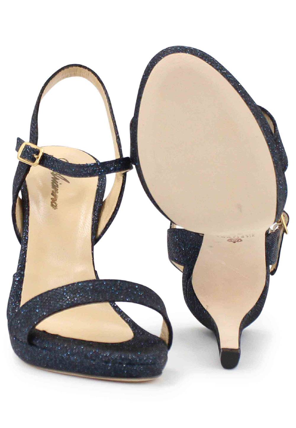L'ARIANNA Sandali ds7054 donna in glitter blu con tacco alto e cinturino alla caviglia Saldi Di Fabbrica