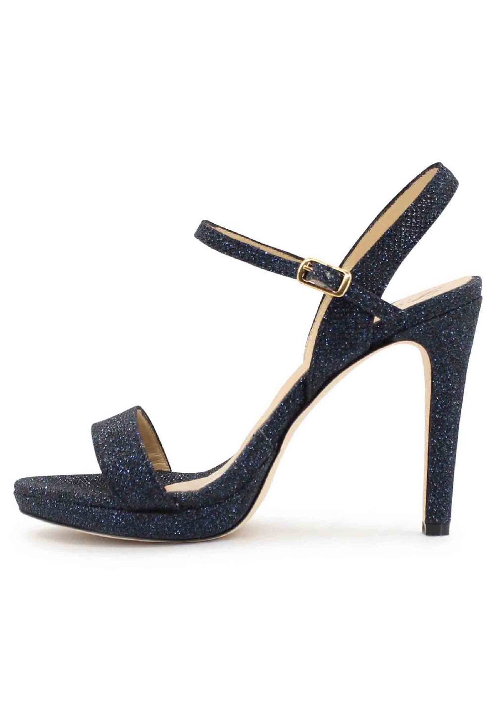 L'ARIANNA Sandali ds7054 donna in glitter blu con tacco alto e cinturino alla caviglia Saldi Di Fabbrica
