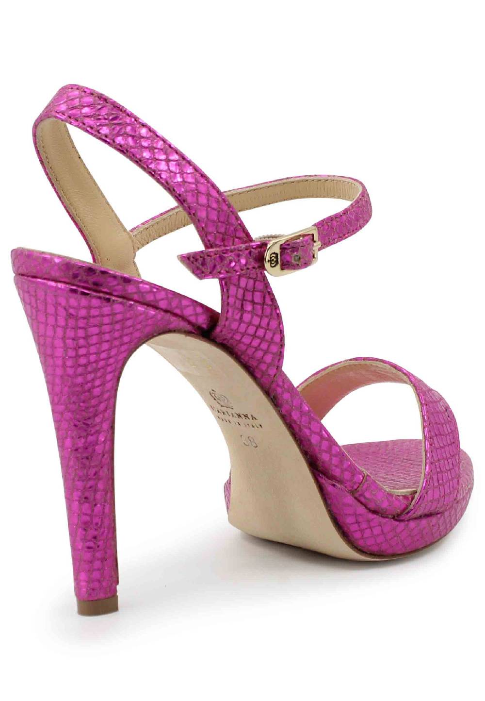 L'ARIANNA Sandali ds7054donna in pelle laminata fuxia effetto serpente con tacco alto e cinturino alla caviglia Vendite Flash