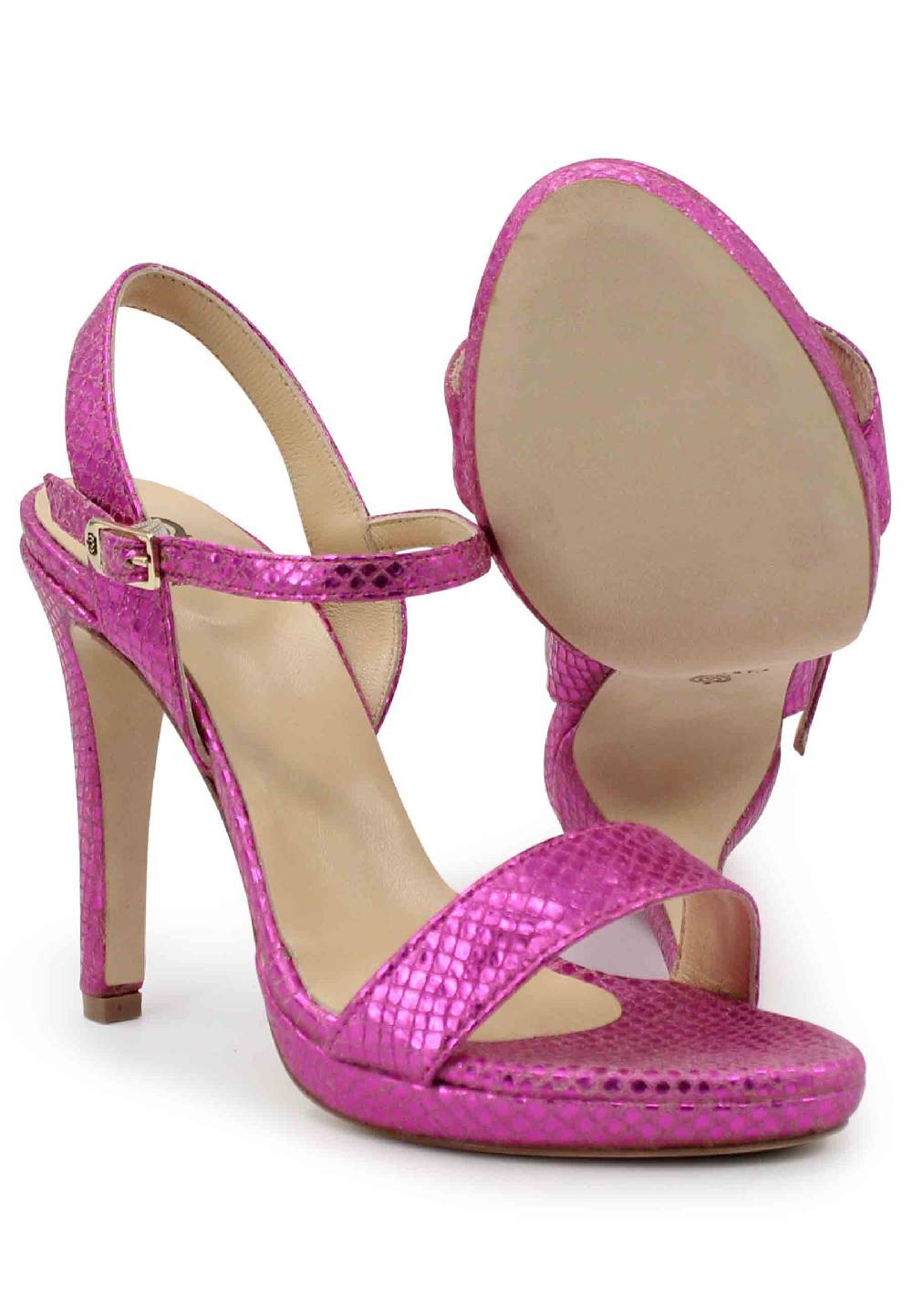 L'ARIANNA Sandali ds7054donna in pelle laminata fuxia effetto serpente con tacco alto e cinturino alla caviglia Vendite Flash