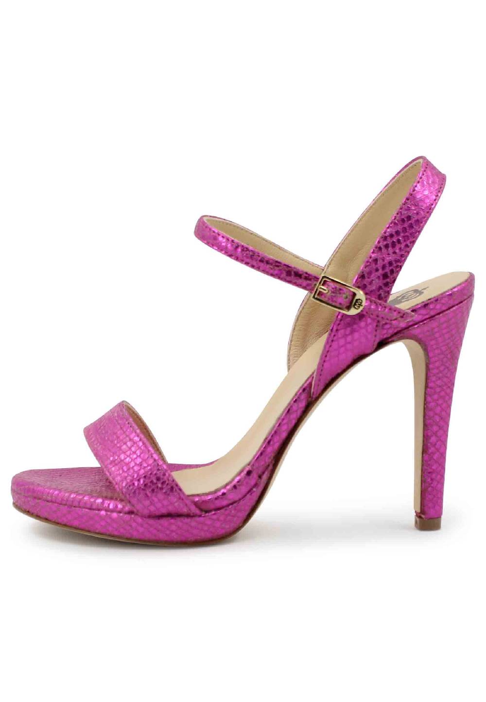 L'ARIANNA Sandali ds7054donna in pelle laminata fuxia effetto serpente con tacco alto e cinturino alla caviglia Vendite Flash