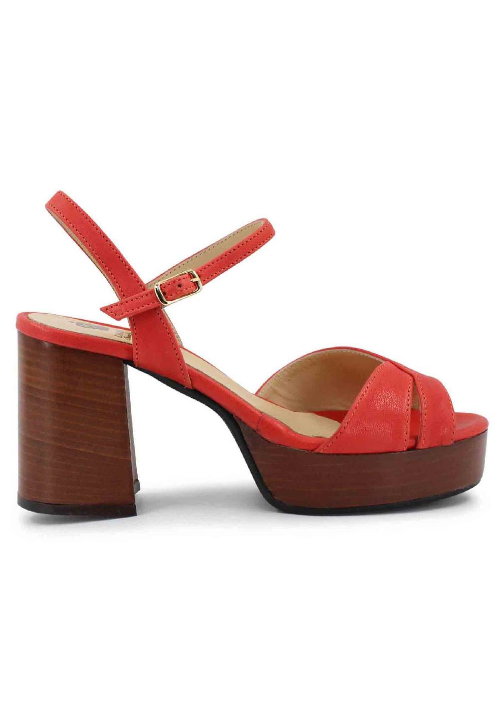 L'ARIANNA Sandali DS1639 donna in pelle rosso con cinturino e tacco e plateau in cuoio