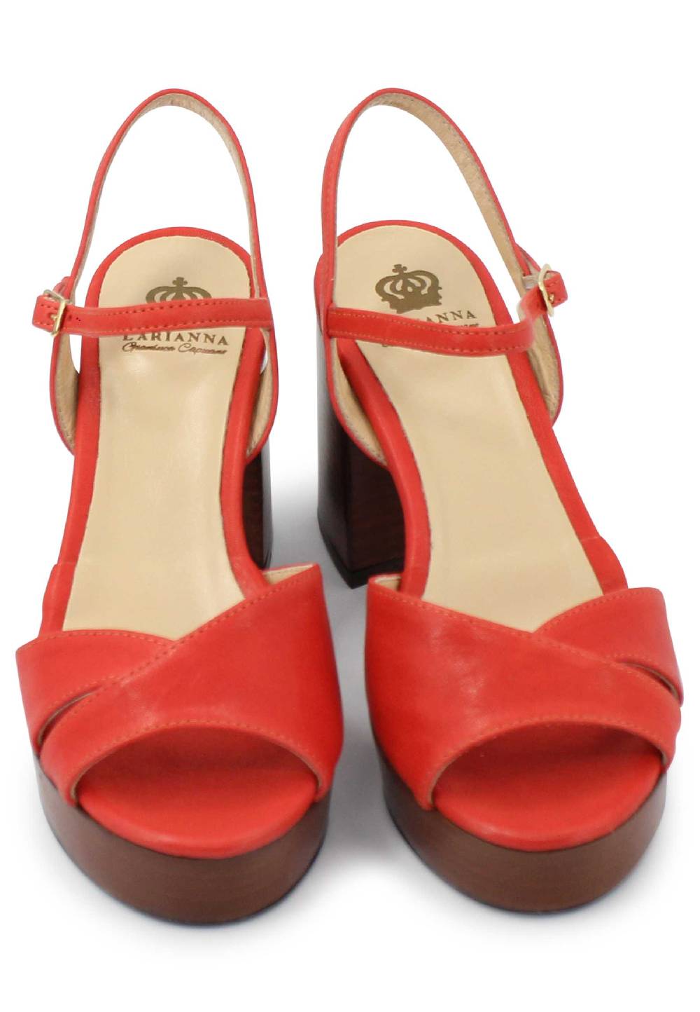 L'ARIANNA Sandali DS1639 donna in pelle rosso con cinturino e tacco e plateau in cuoio Negozio