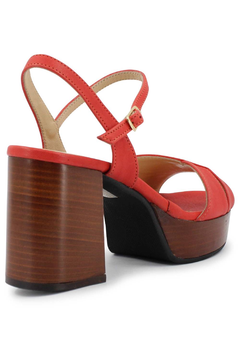 L'ARIANNA Sandali DS1639 donna in pelle rosso con cinturino e tacco e plateau in cuoio Negozio