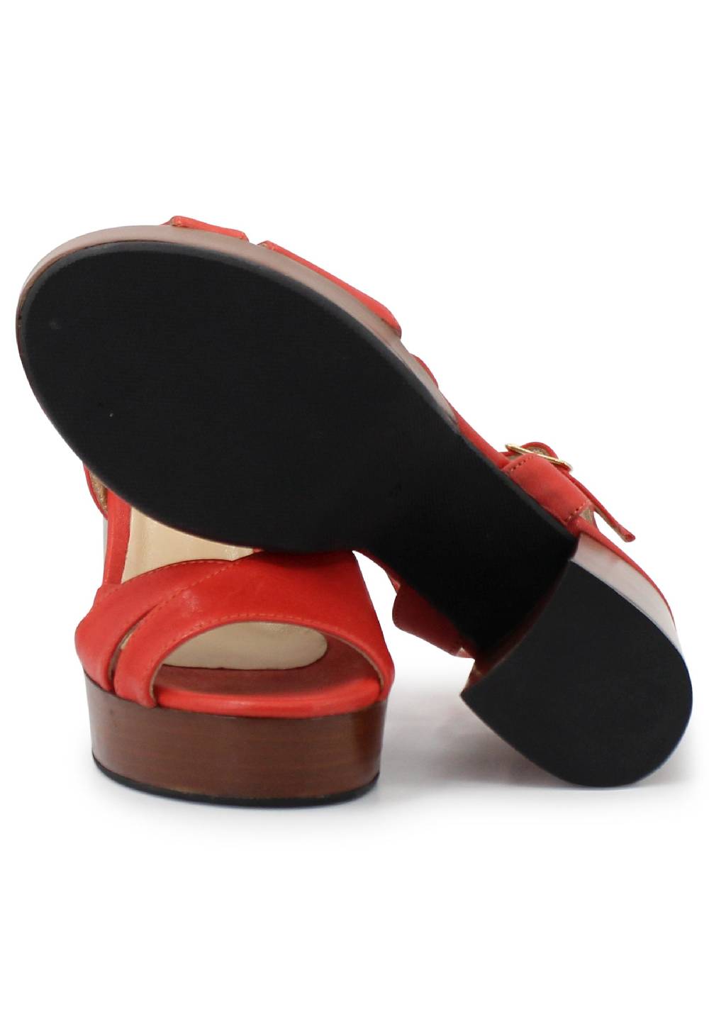 L'ARIANNA Sandali DS1639 donna in pelle rosso con cinturino e tacco e plateau in cuoio Negozio