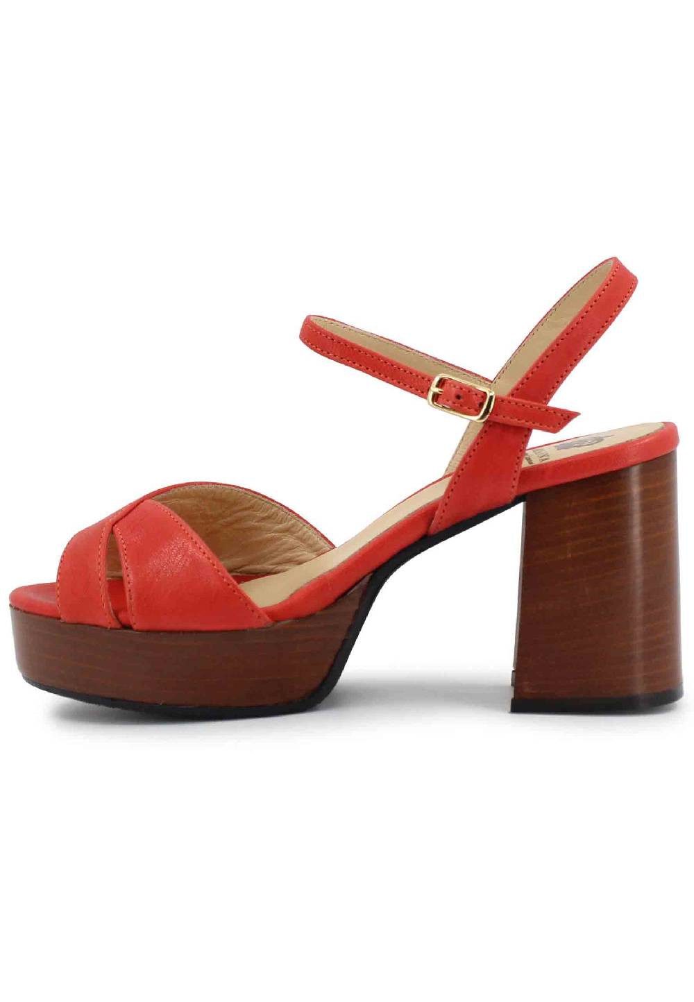 L'ARIANNA Sandali DS1639 donna in pelle rosso con cinturino e tacco e plateau in cuoio Negozio