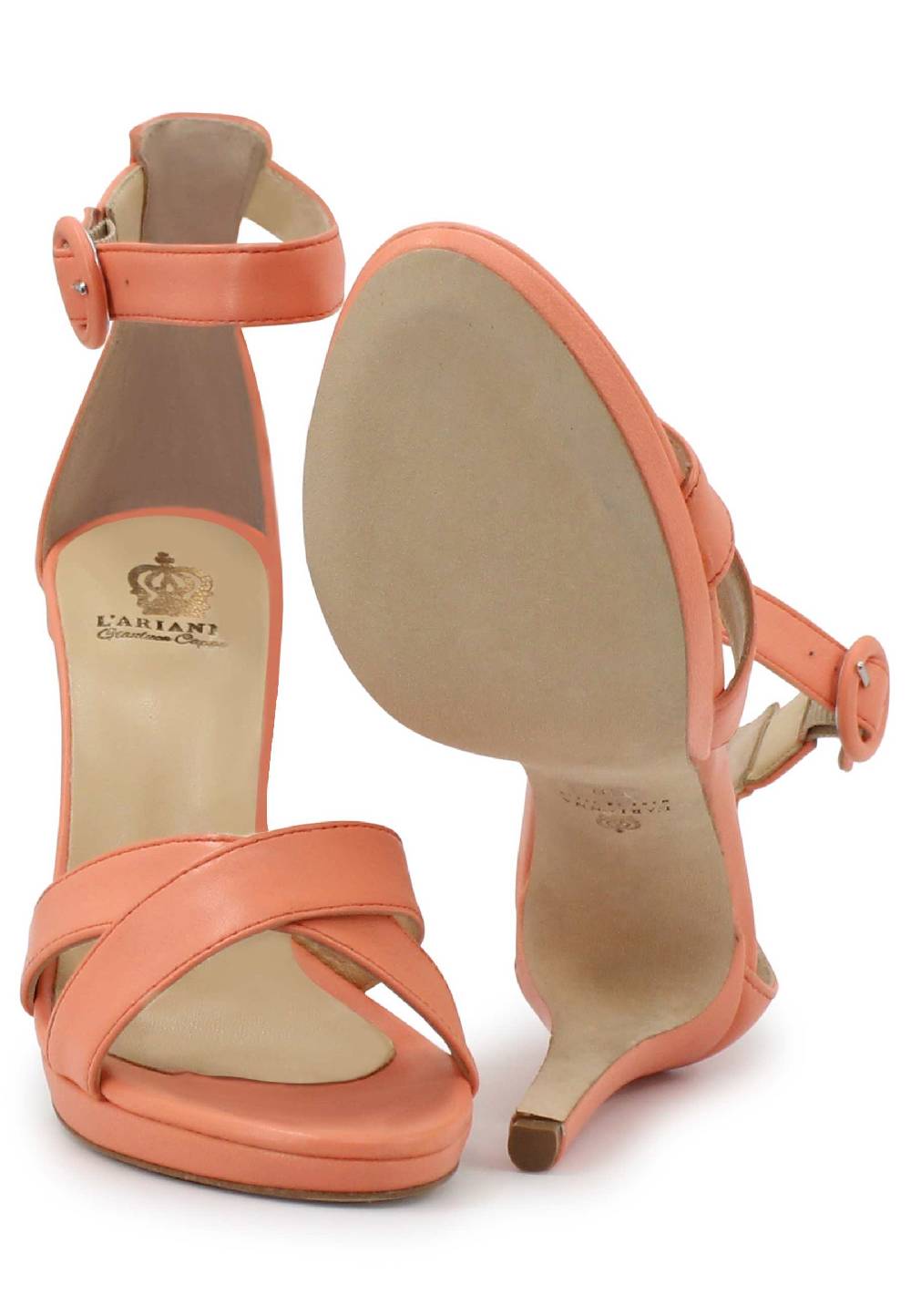 L'ARIANNA Sandali DS1507 donna in pelle salmone con tacco alto e cinturino alla caviglia Nuova