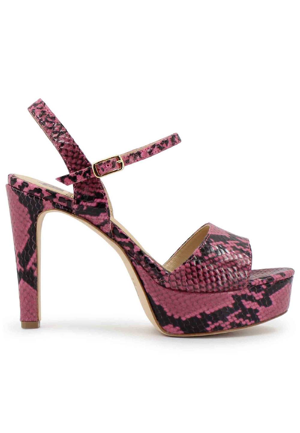L'ARIANNA Sandali DS1610 donna in pelle stampata rosa con tacco alto e plateau