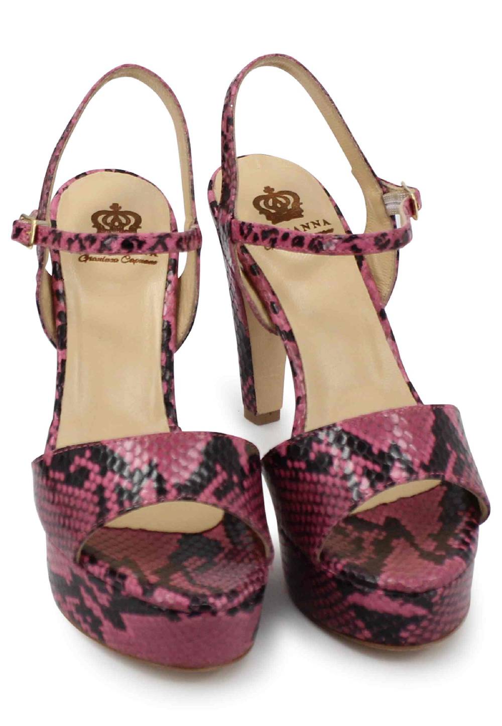 L'ARIANNA Sandali DS1610 donna in pelle stampata rosa con tacco alto e plateau Moda
