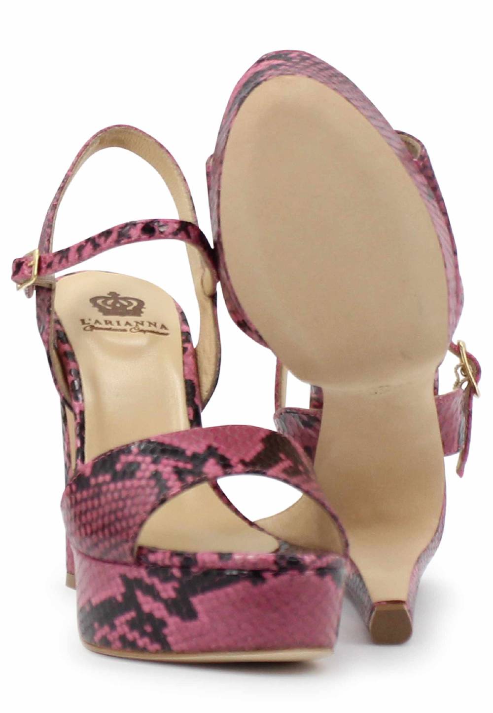 L'ARIANNA Sandali DS1610 donna in pelle stampata rosa con tacco alto e plateau Moda