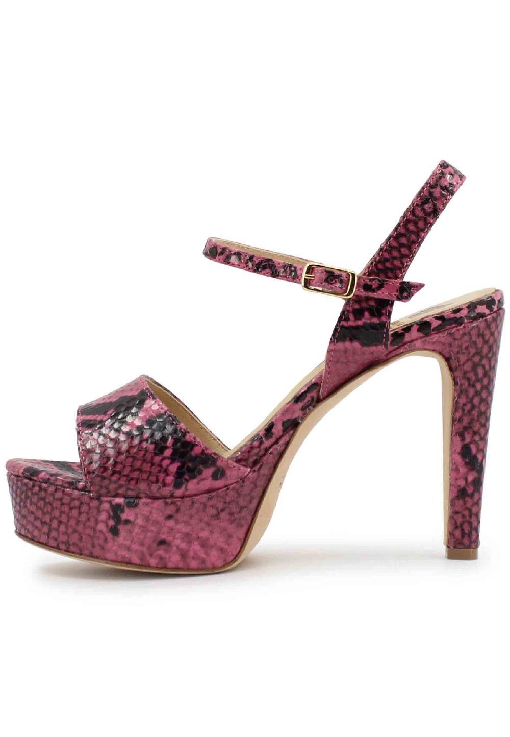 L'ARIANNA Sandali DS1610 donna in pelle stampata rosa con tacco alto e plateau Moda