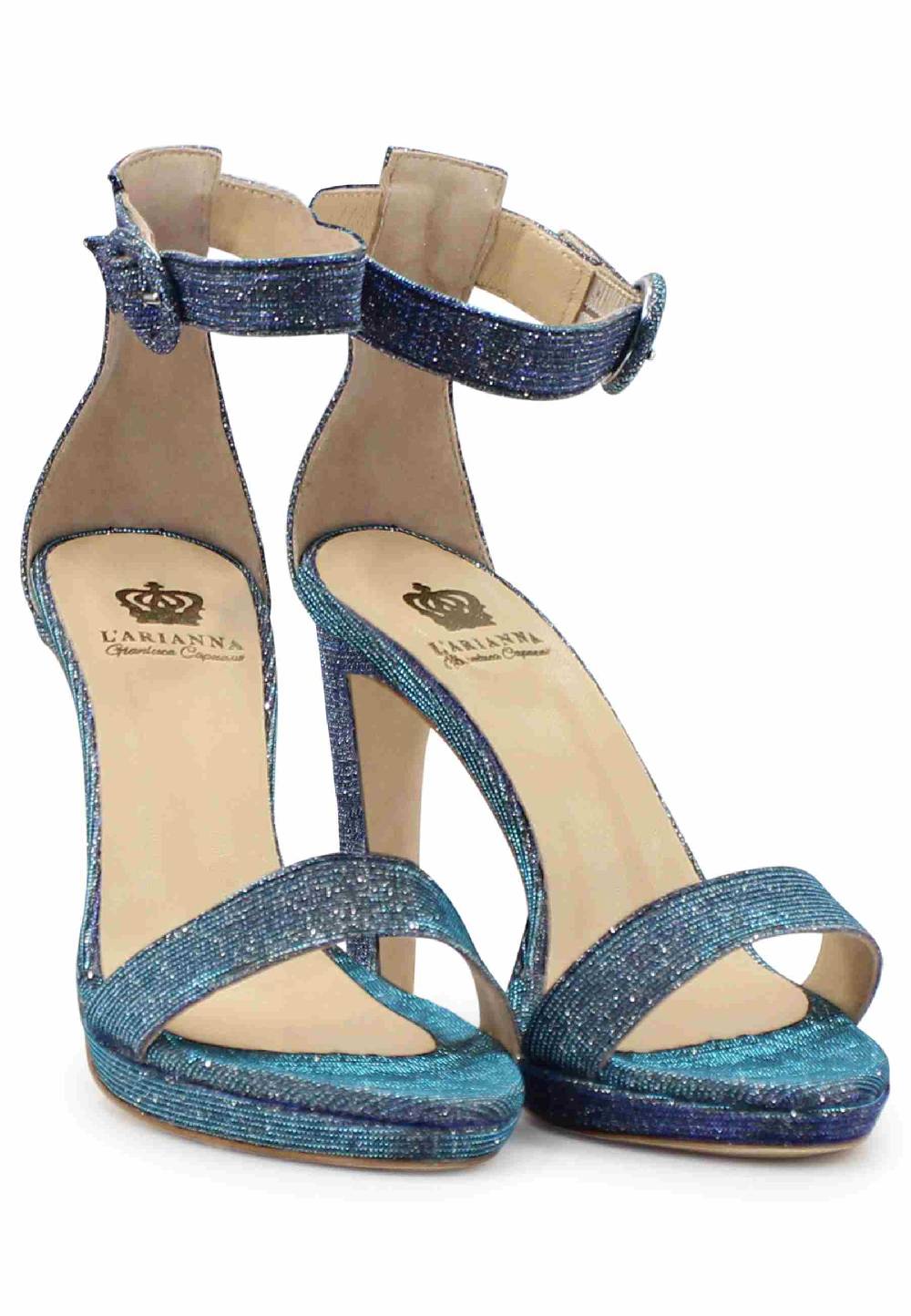 L'ARIANNA Sandali DS7016 donna in tessuto luminor jeans tacco alto e cinturino alla caviglia 2025