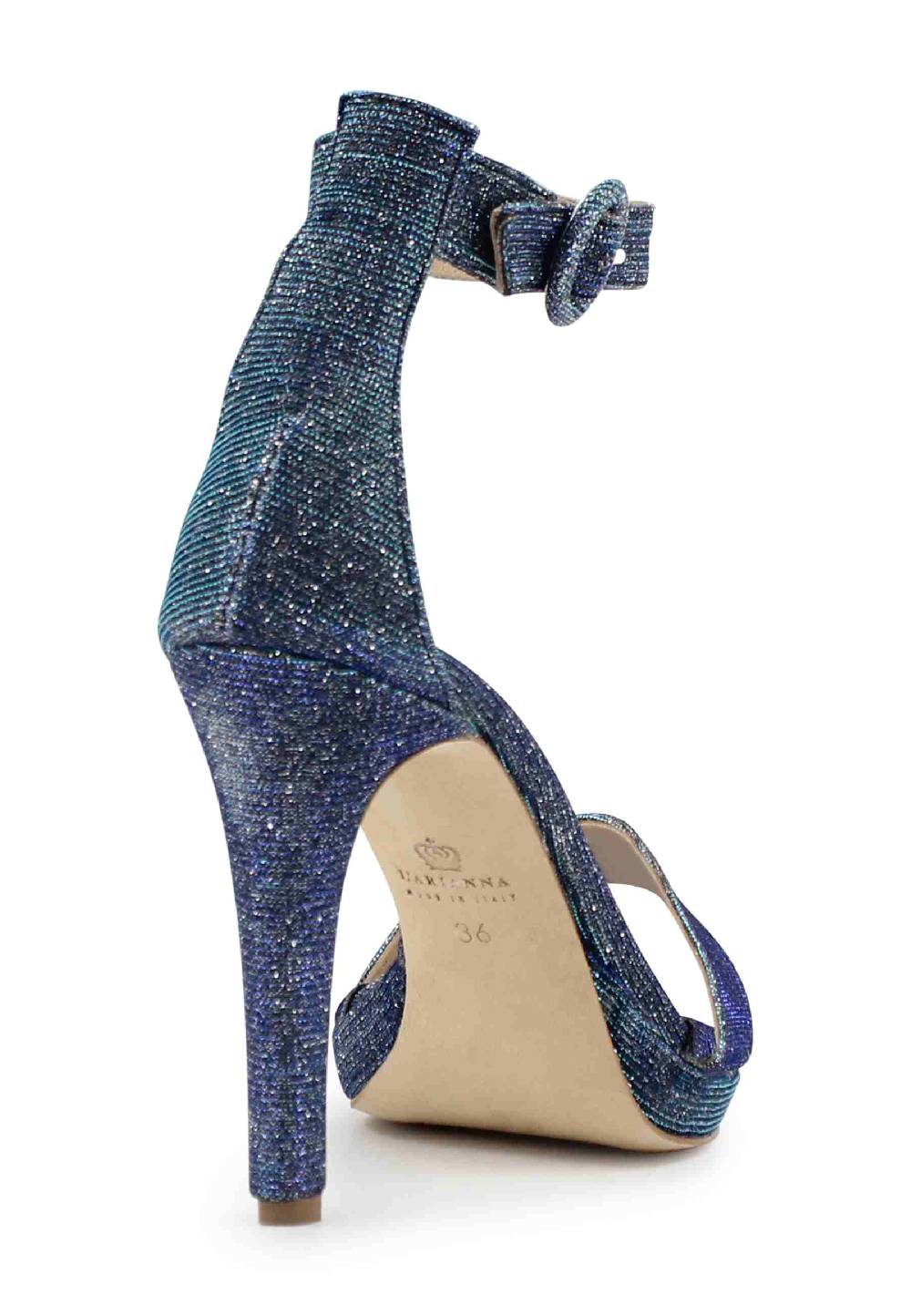L'ARIANNA Sandali DS7016 donna in tessuto luminor jeans tacco alto e cinturino alla caviglia 2025