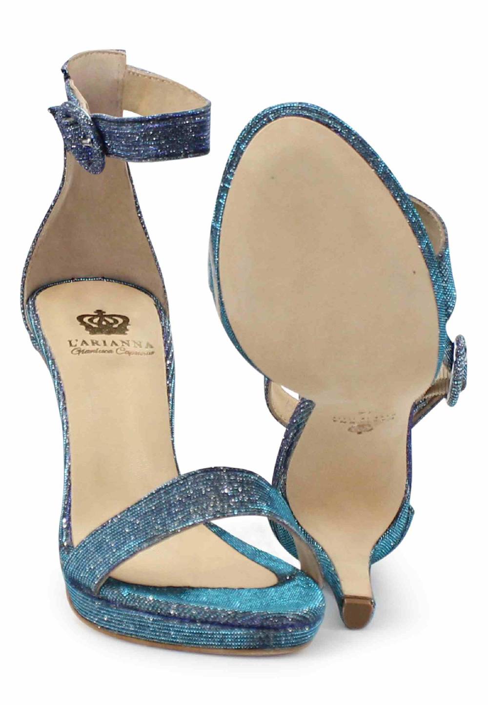 L'ARIANNA Sandali DS7016 donna in tessuto luminor jeans tacco alto e cinturino alla caviglia 2025