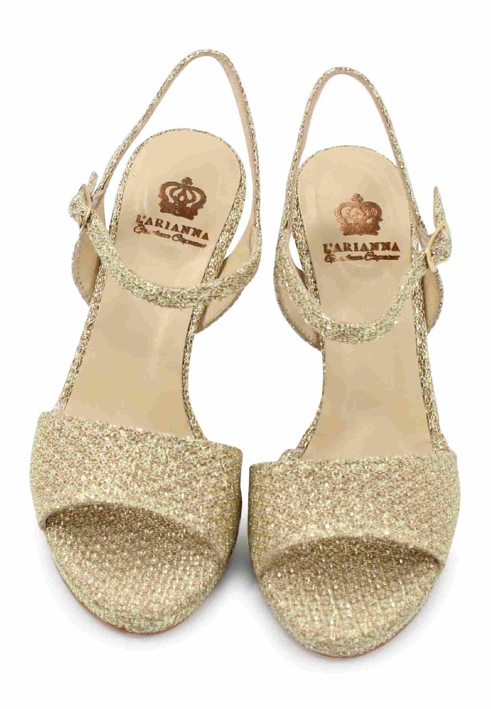 L'ARIANNA Sandali DS7055 donna in tessuto oro con tacco alto a spillo Italy