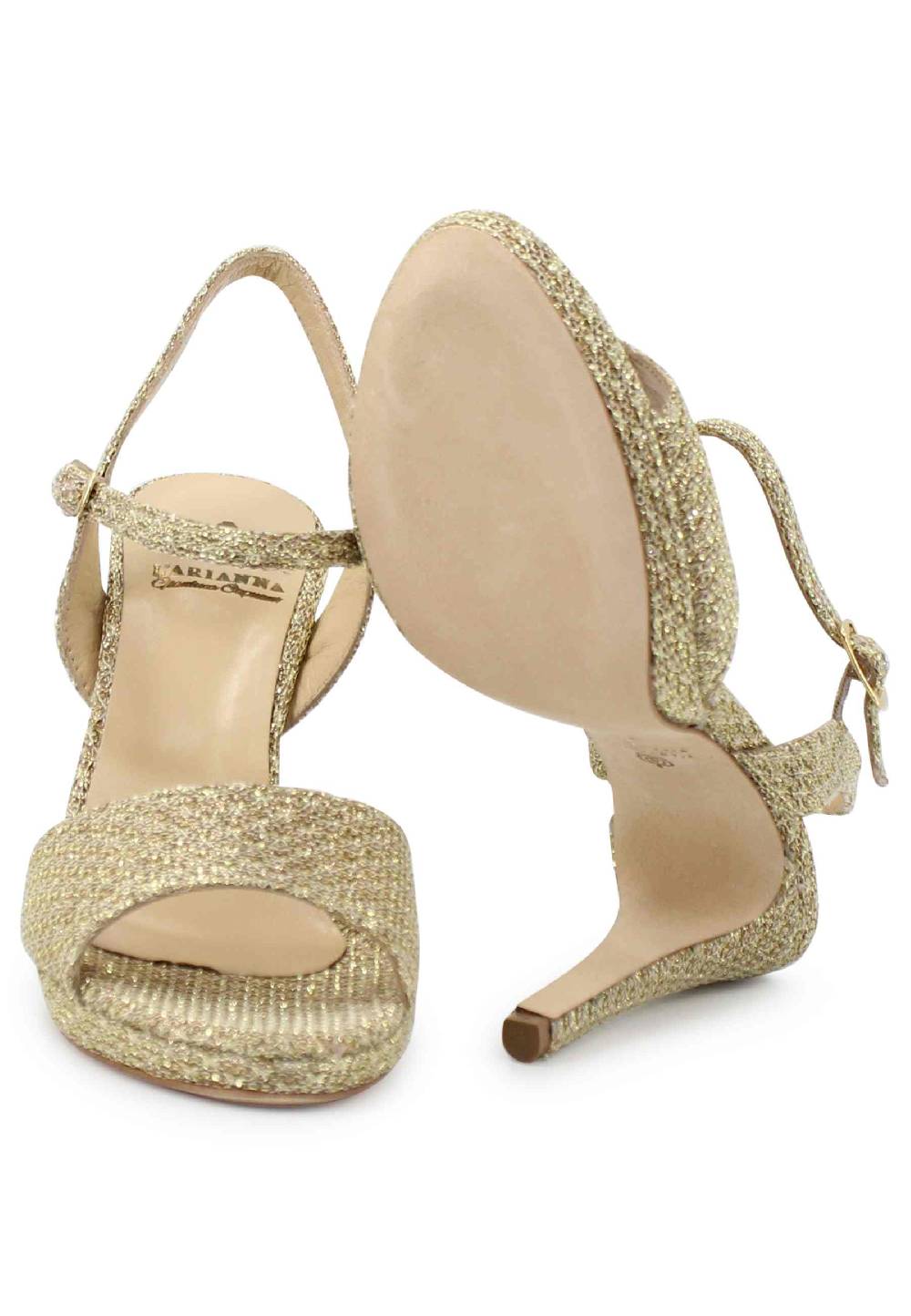 L'ARIANNA Sandali DS7055 donna in tessuto oro con tacco alto a spillo Italy