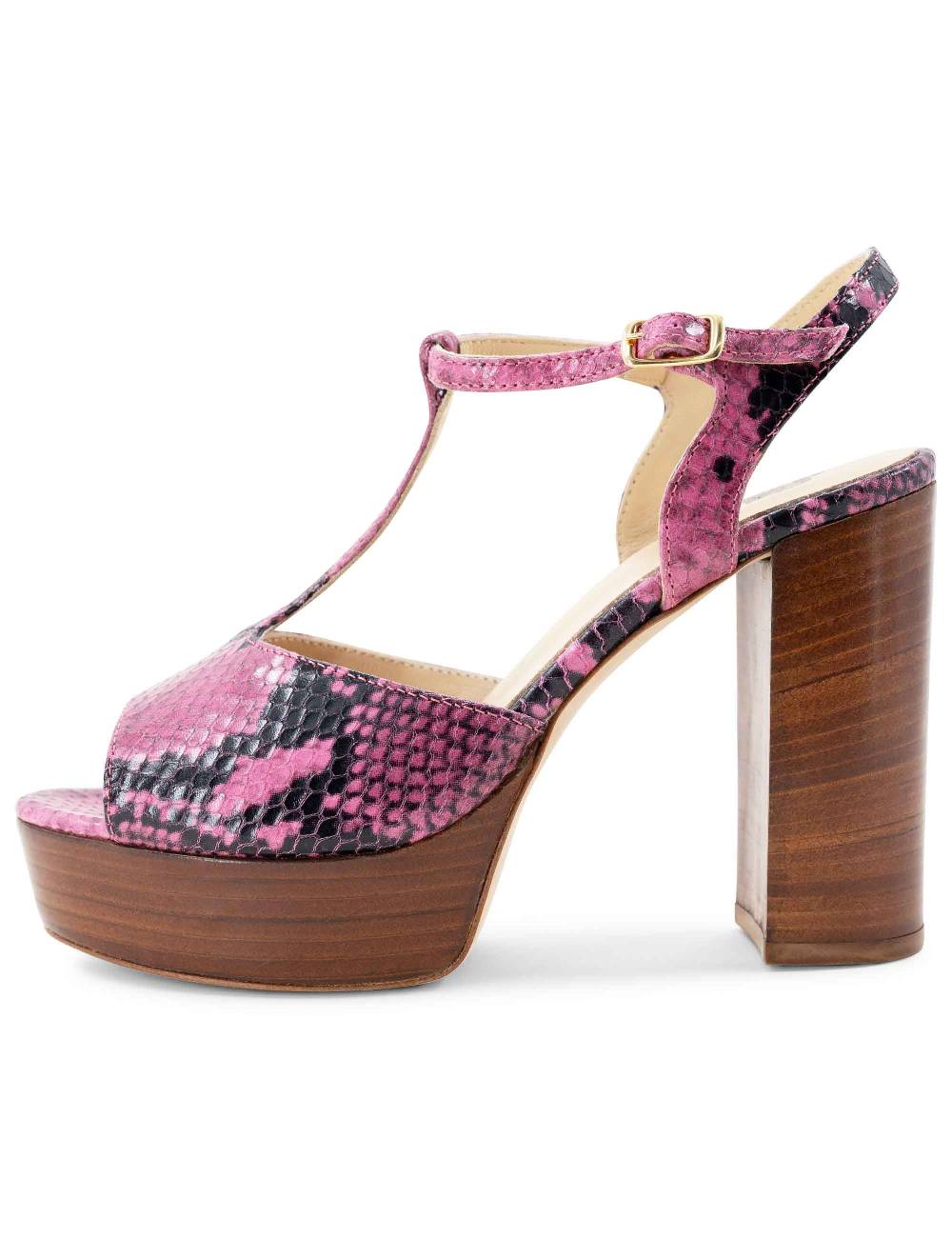 L'ARIANNA Sandali ds7010 donna in pelle stampata rosa con cinturino tacco alto e plateau Italia