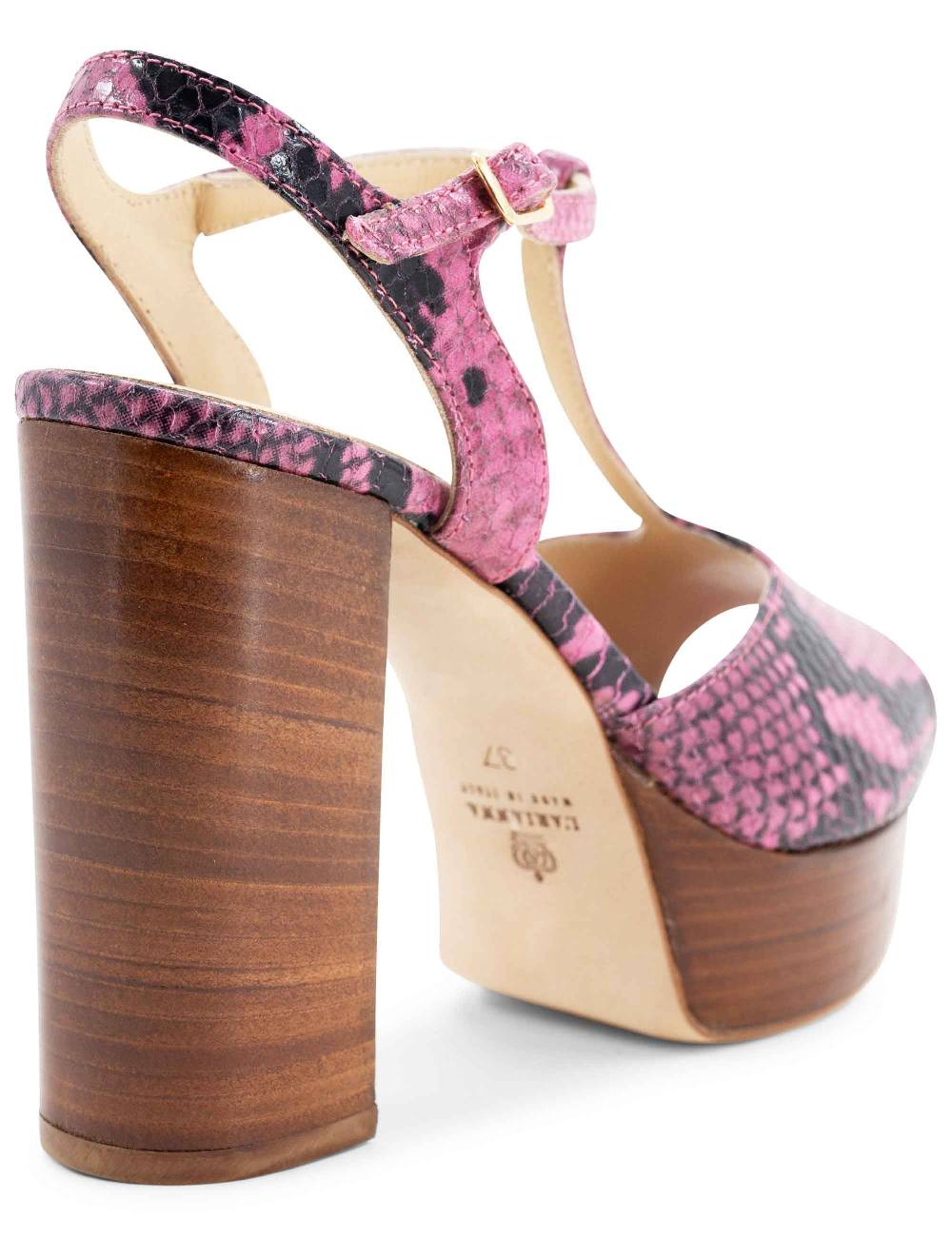 L'ARIANNA Sandali ds7010 donna in pelle stampata rosa con cinturino tacco alto e plateau Italia