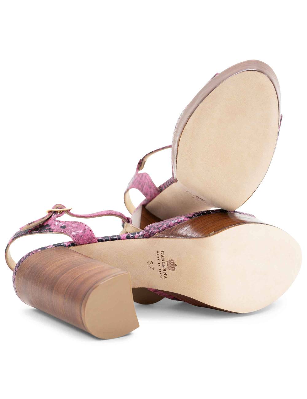 L'ARIANNA Sandali ds7010 donna in pelle stampata rosa con cinturino tacco alto e plateau Italia