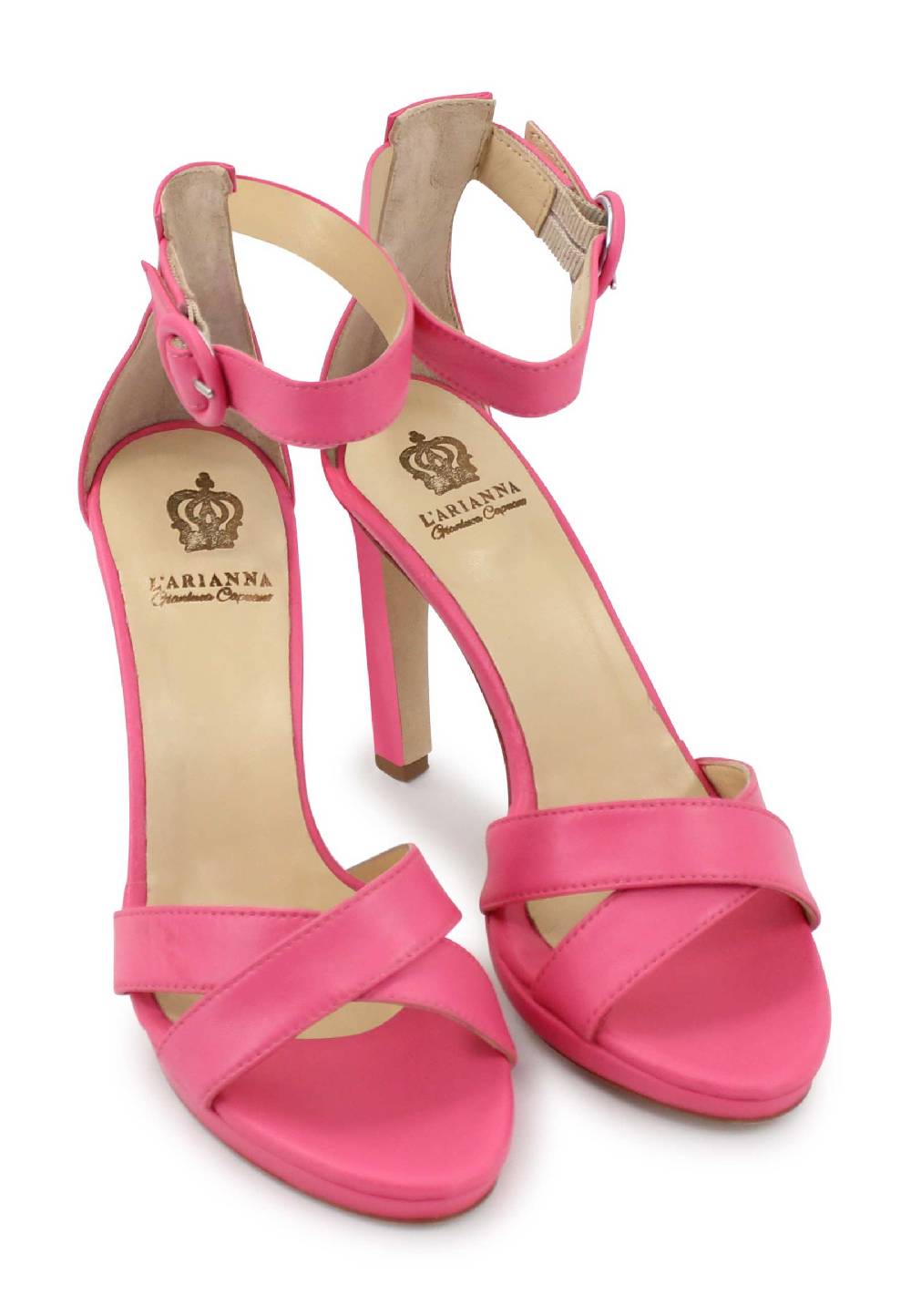 L'ARIANNA Sandali DS1507 donna in pelle rosa con tacco alto e cinturino alla caviglia Moda