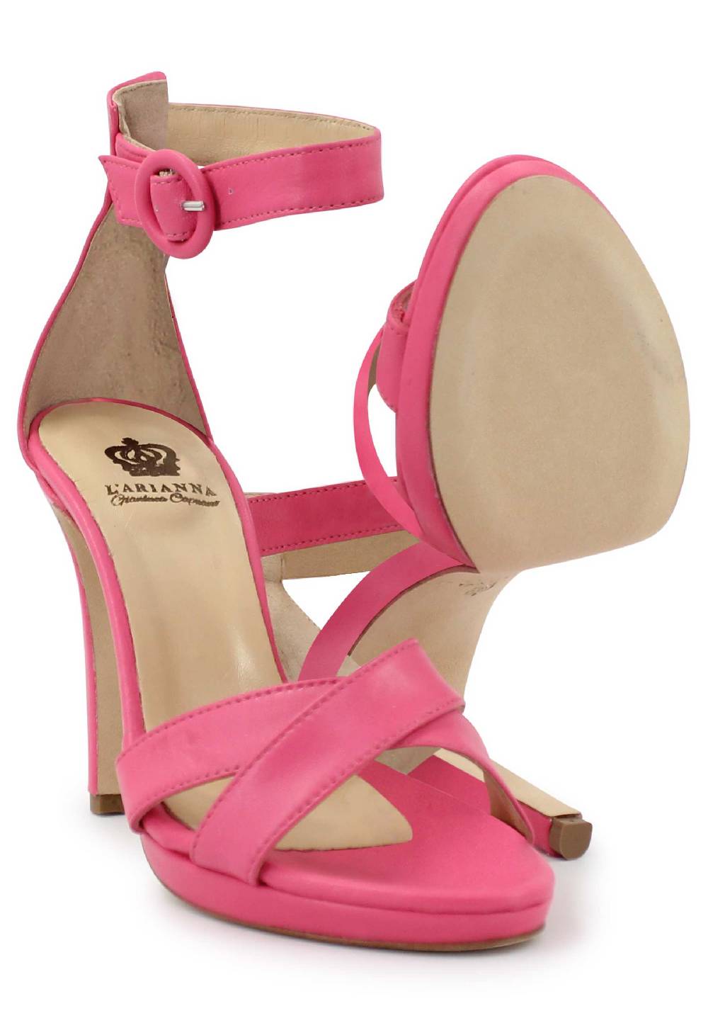 L'ARIANNA Sandali DS1507 donna in pelle rosa con tacco alto e cinturino alla caviglia Moda