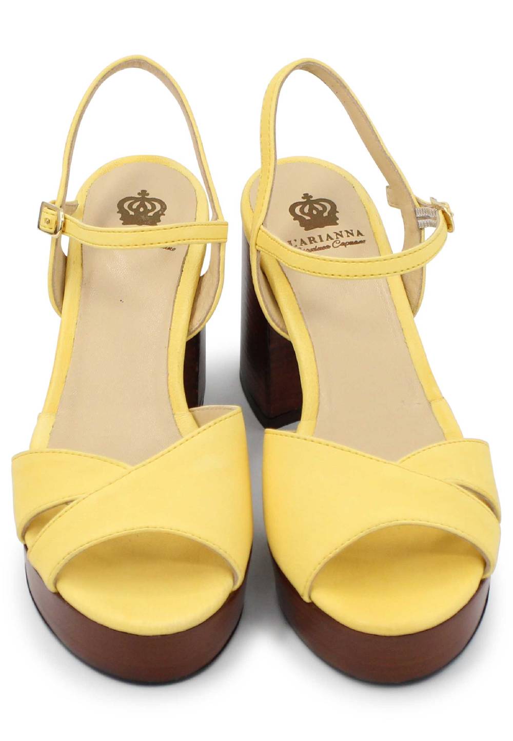L'ARIANNA Sandali DS1639 donna in pelle gialla con cinturino e tacco e plateau in cuoio Nuovo
