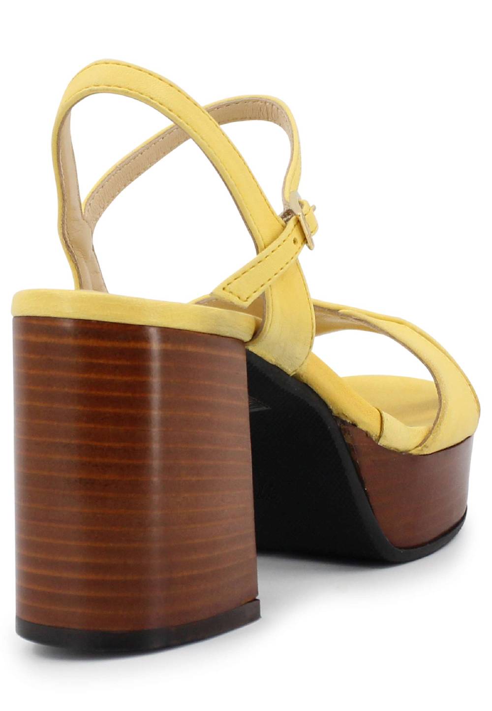 L'ARIANNA Sandali DS1639 donna in pelle gialla con cinturino e tacco e plateau in cuoio Nuovo