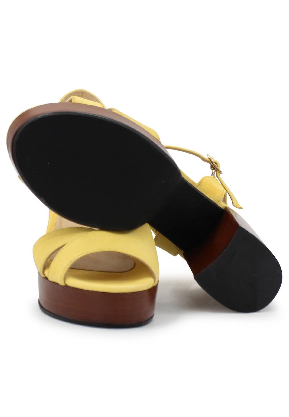 L'ARIANNA Sandali DS1639 donna in pelle gialla con cinturino e tacco e plateau in cuoio Nuovo