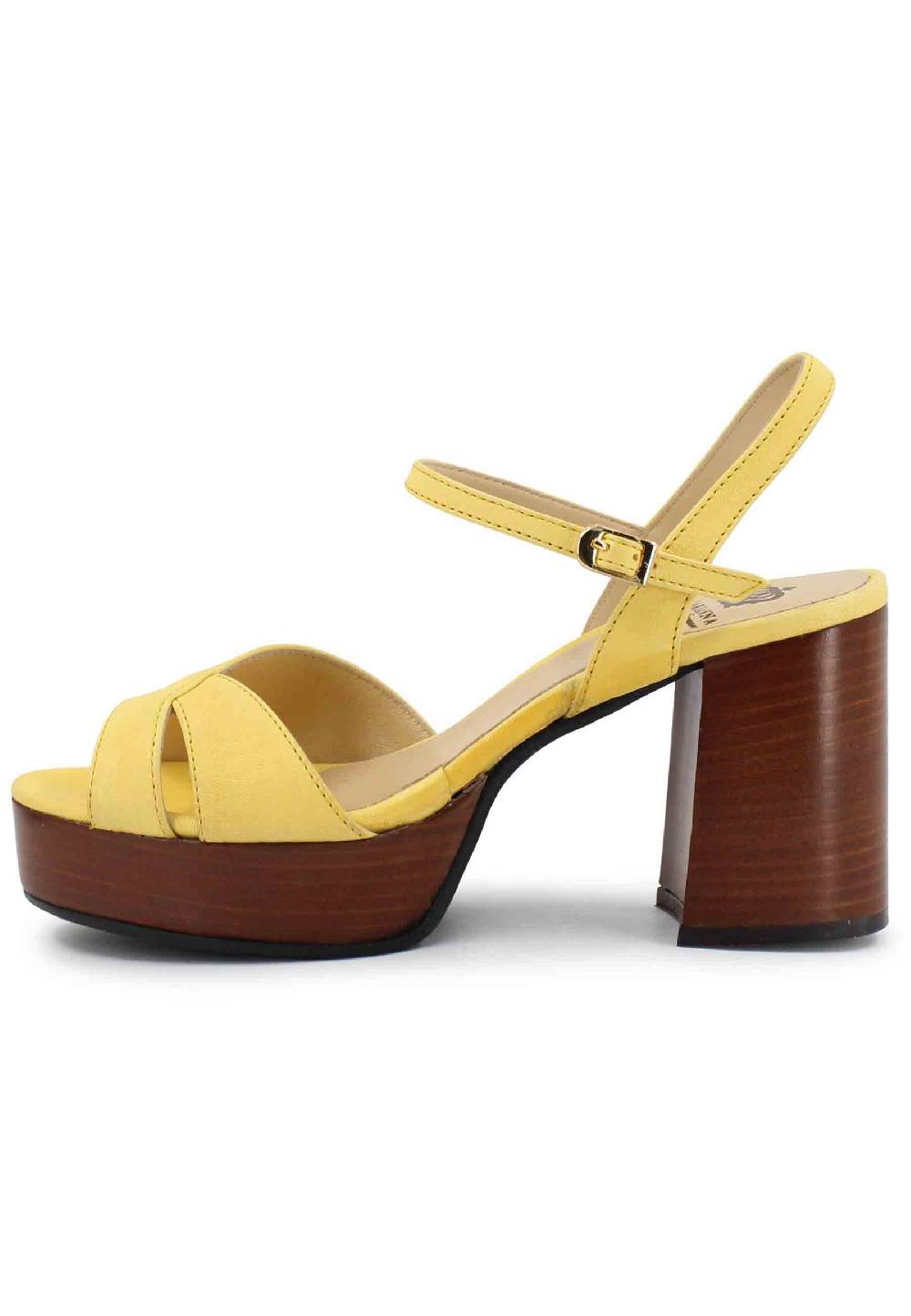L'ARIANNA Sandali DS1639 donna in pelle gialla con cinturino e tacco e plateau in cuoio Nuovo