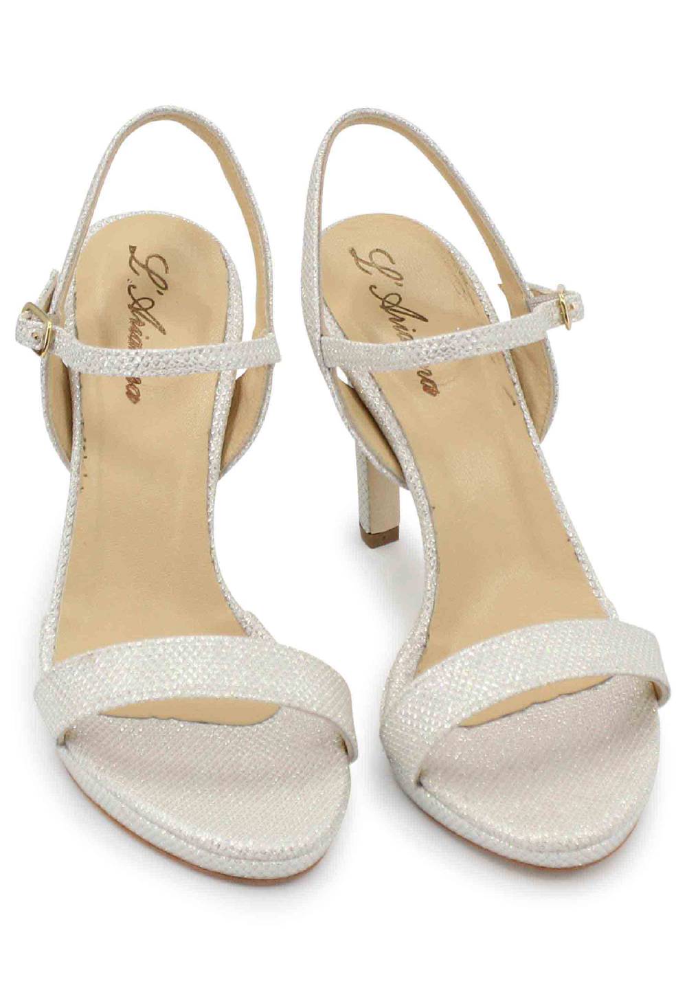 L'ARIANNA Sandali ds7054 donna in glitter bianco con tacco alto e cinturino alla caviglia Qualità