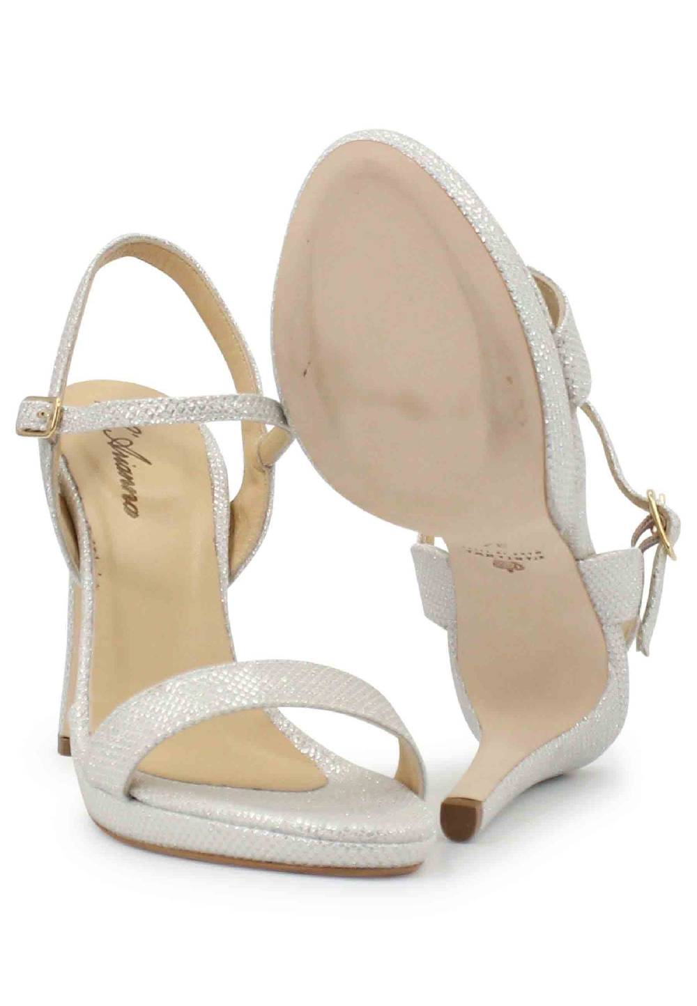 L'ARIANNA Sandali ds7054 donna in glitter bianco con tacco alto e cinturino alla caviglia Qualità