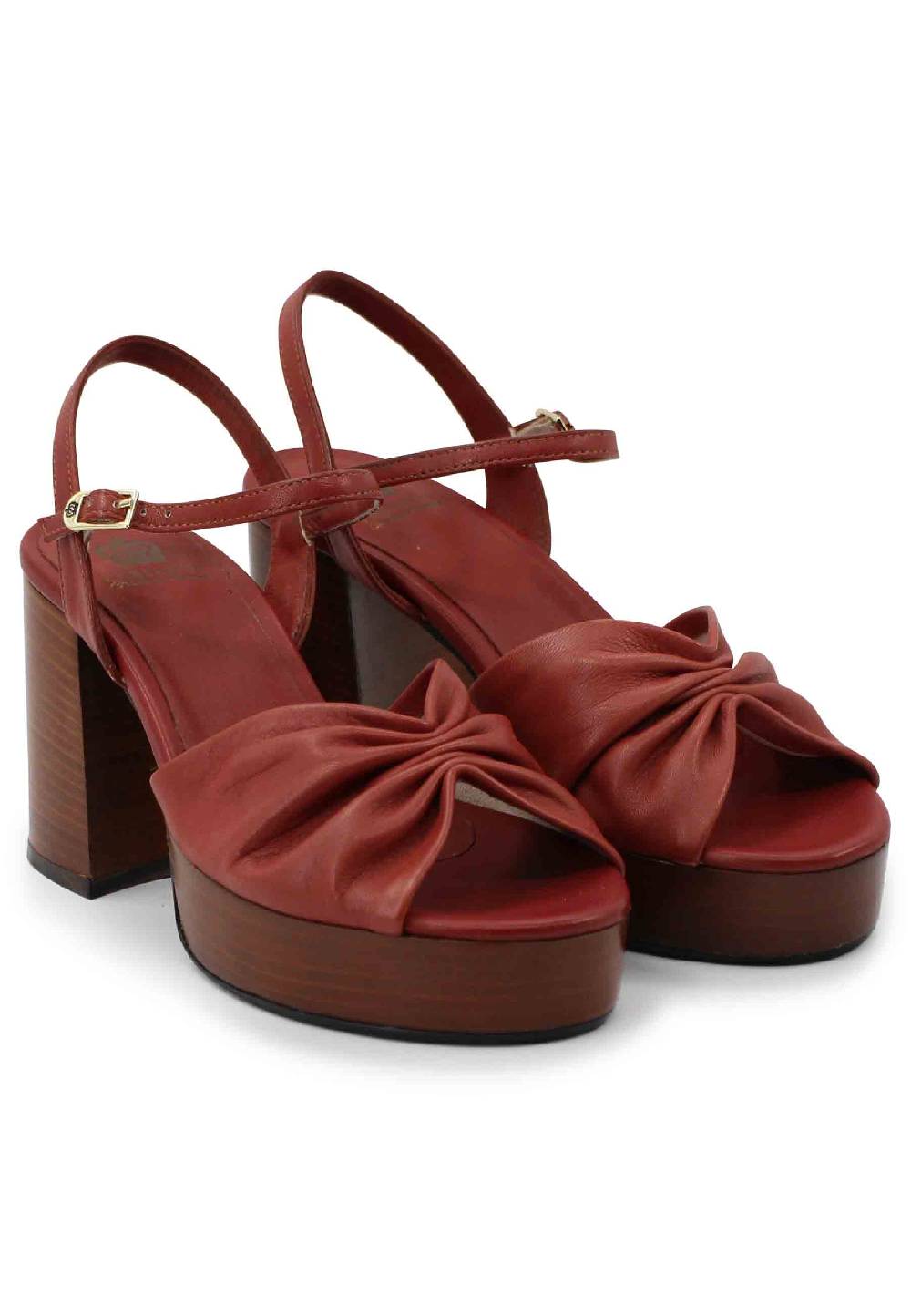 L'ARIANNA Sandali ds1648 da donna in pelle mattone con tacco e plateau in cuoio L'Arianna Vendita